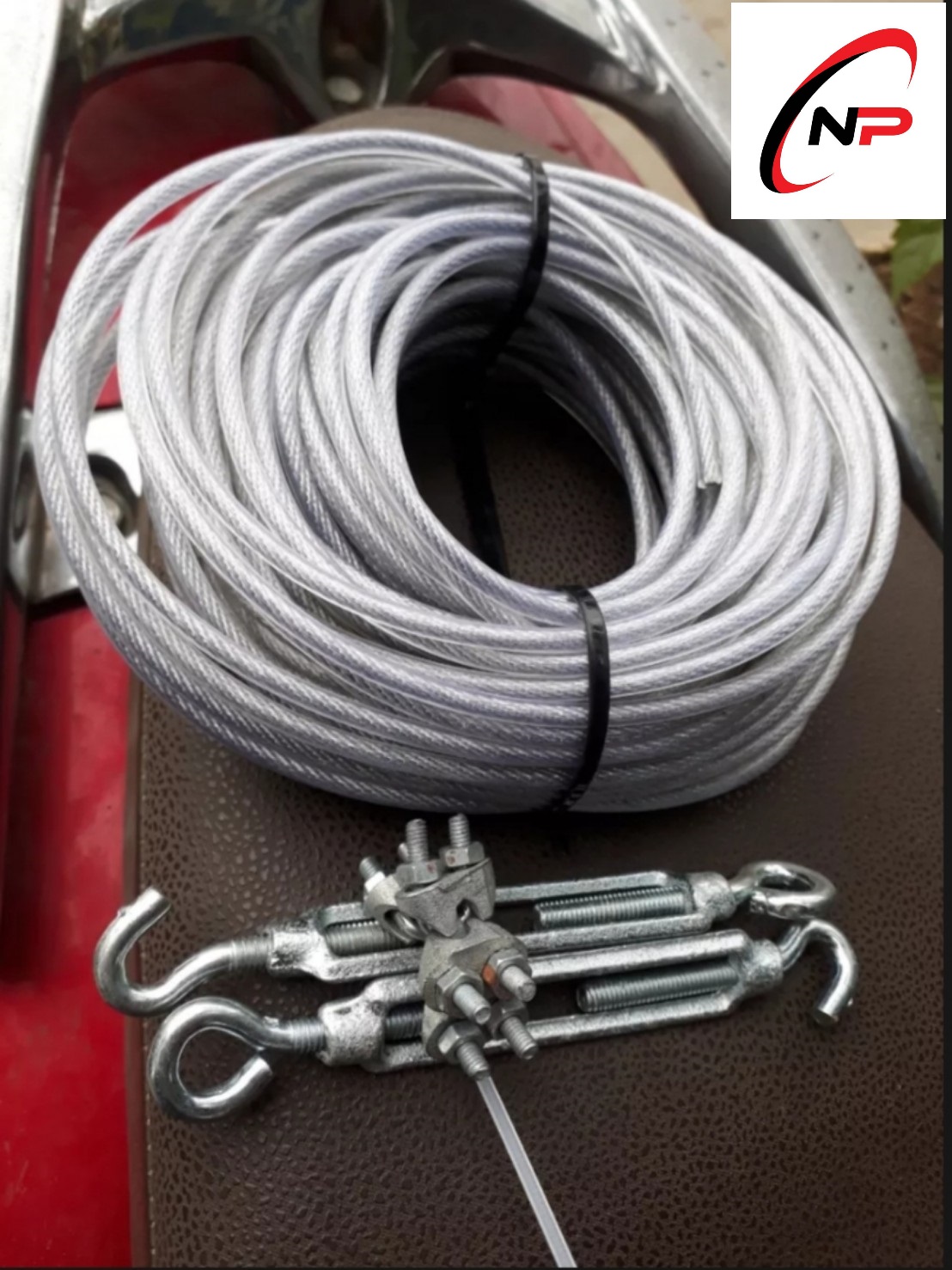 10Mét Cáp Bọc nhựa 6mm chịu lực căng cực tốt tặng kèm 2 tăng đơ,4ốc siết cáp.Sử dụng để gia cố ,neo chằng trong công trình,xí nghệp....kimkhinhatphat