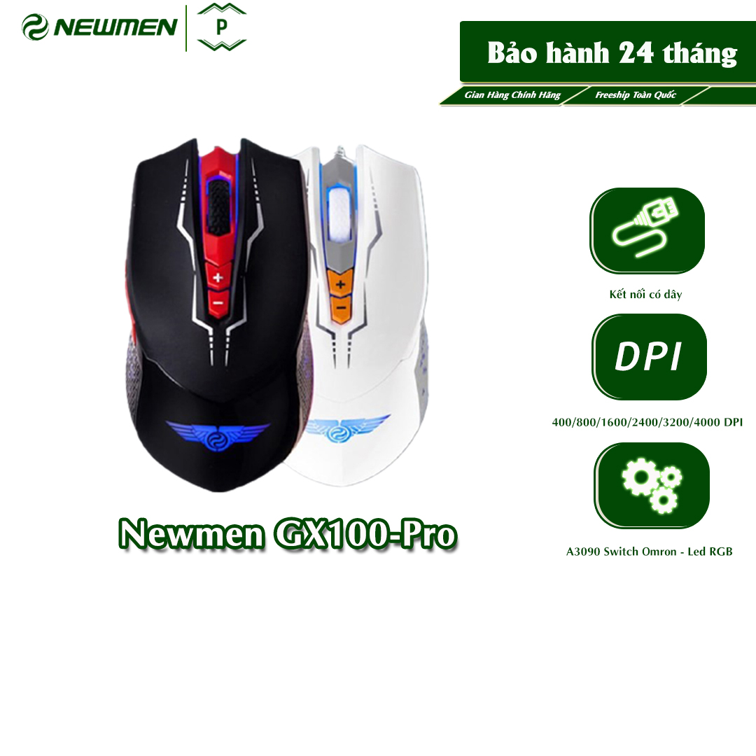 Chuột có dây gaming newmen gx100-pro 4000dpi chipset a3090 switch omron,độ bền 20 triệu clicks, led rgb - hàng chính hãng