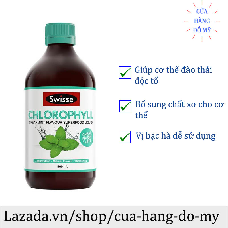Nước Uống Diệp Lục Swisse Chlorophyll 500ml Vị Bạc Hà của Úc - Chai Màu Xanh - Shop Hong1008