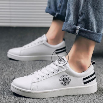 Giày bata nam thể thao cổ ngắn gót dù đen trắng, da mềm cực chất