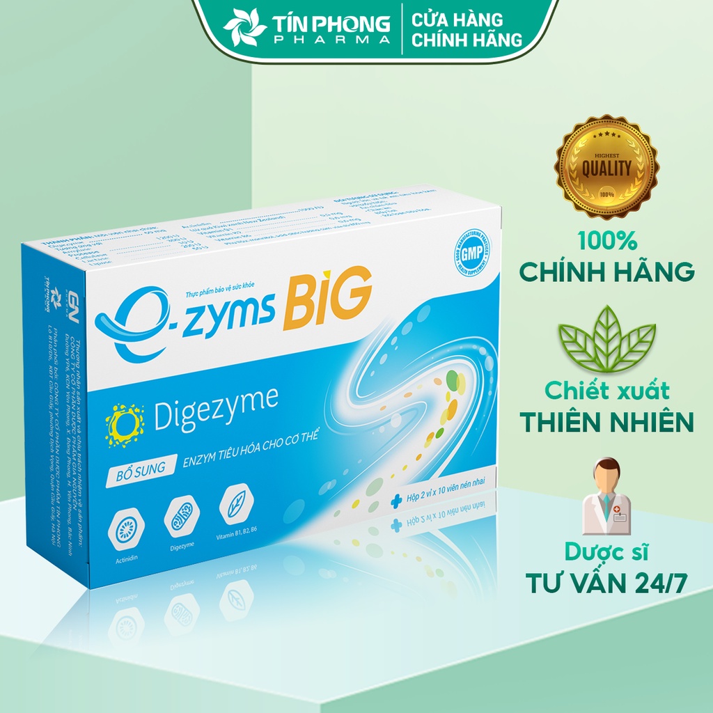 Men Tiêu Hóa E-zyms Big Cho Người Lớn Giảm Đầy Hơi Khó Tiêu, Kích Thích Ăn Ngon, Tiêu Hóa Khỏe Hộp 20 Gói TTP029