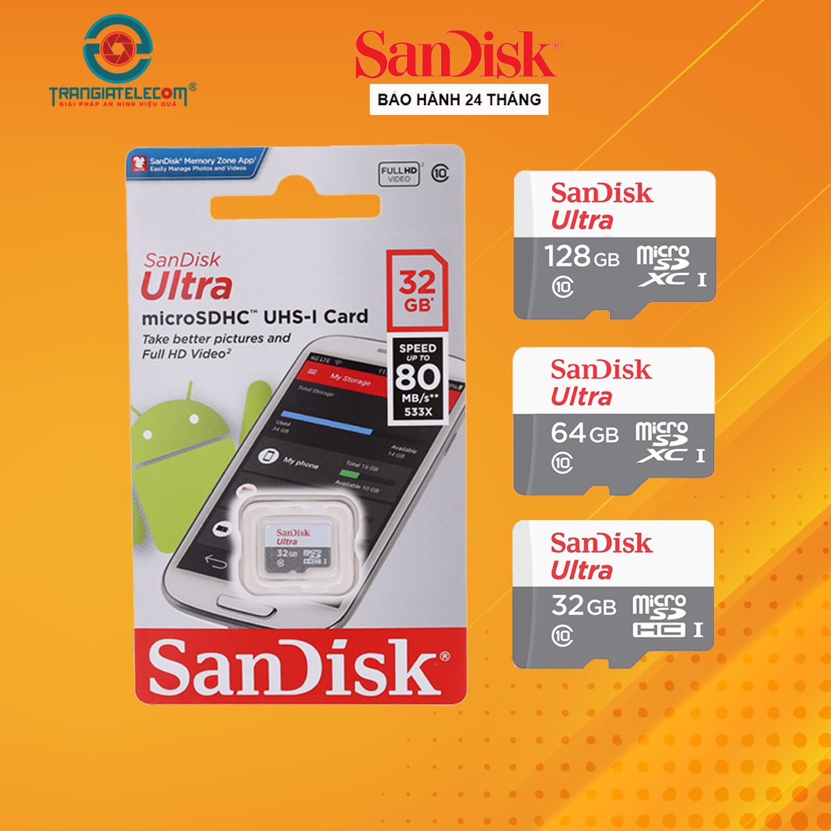 Thẻ nhớ microsdhc sandisk ultra 32gb 64gb 128gb - trangiatelecom