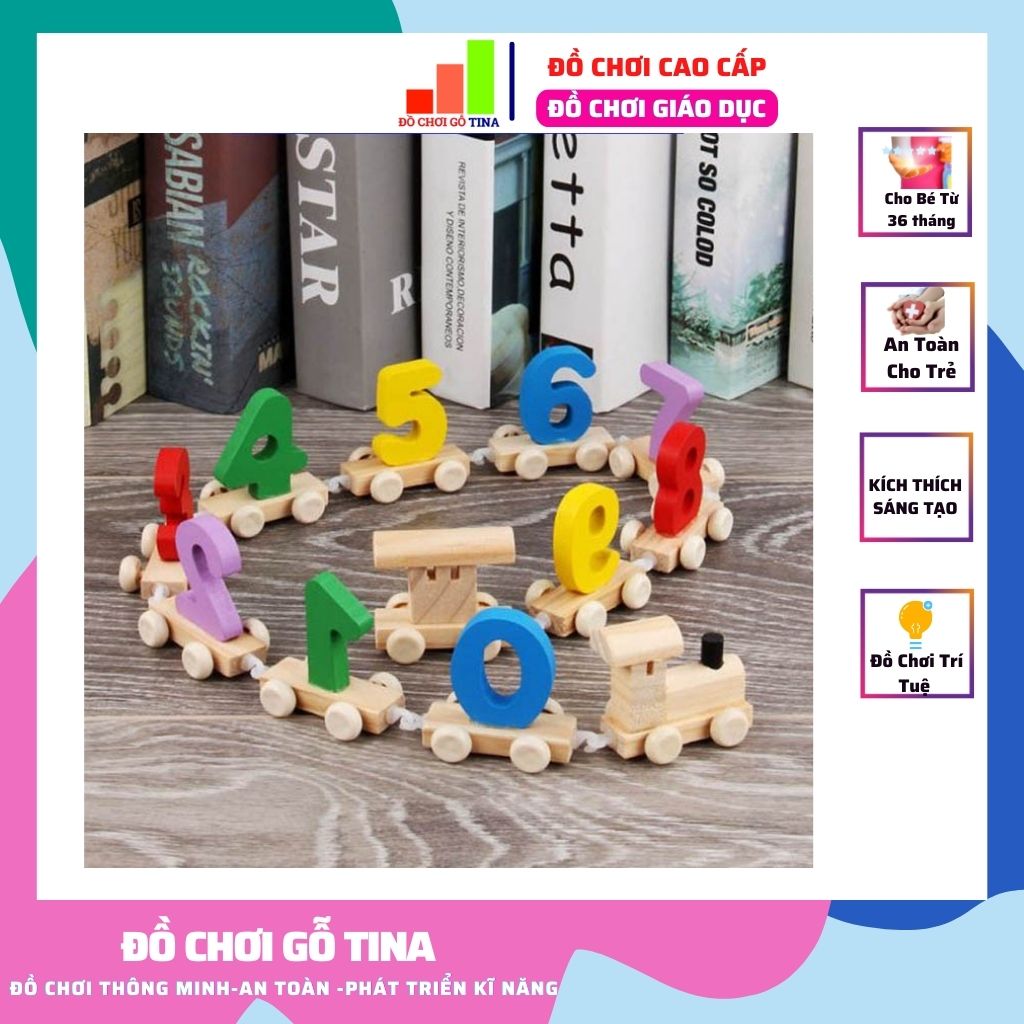 Đoàn tàu số học đồ chơi gỗ tina an toàn - đồ chơi trí tuệ cho bé vừa học, vừa chơi, thông minh, sáng tạo