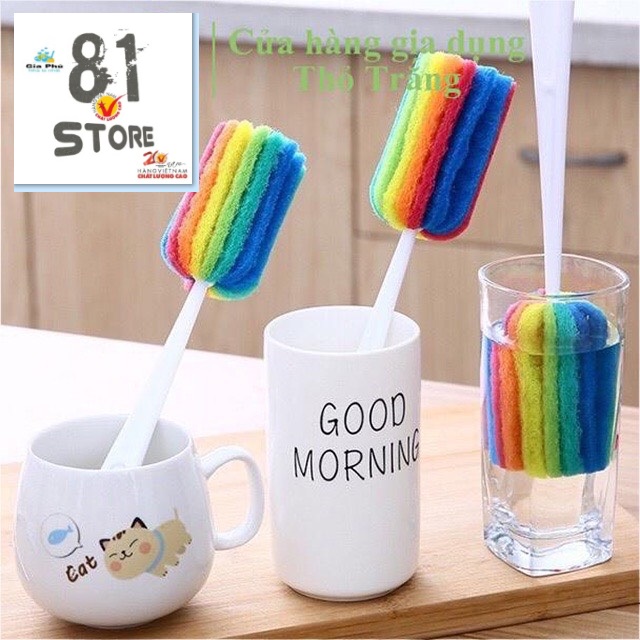 Cây cọ rửa cốc chén bình sữa cọ ly cầu vồng siêu sạch có móc treo