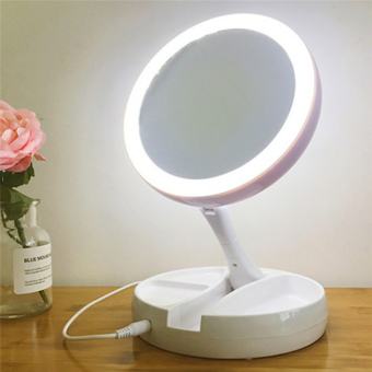 Gương Trang Điểm Đèn LED Để Bàn, Gương Để Bàn Mỹ Phẩm Có thể Gấp Gọn Lại, Xoay 360 Độ, Bổ Sung Ánh Sáng