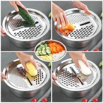 Bộ Thau Rổ bào inox tiện lợi 26 cm, Mâm nạo củ quả tiện lợi 3 trong 1/RỔ BÀO RAU CỦ INOX - BỘ THAU RỔ BÀO RAU CỦ INOX KHÔNG RỈ 3 MÓN (THAU+RỔ+MẶT BÀO)