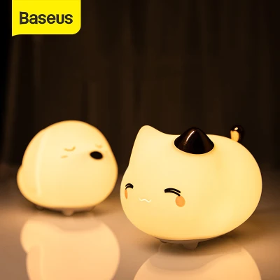 Baseus Cute Funny LED Night Light Soft Silicone Touch Sensor Night Light For Bedroom Rechargeable Tap Control Night Lamp gift for friend Child (1)
