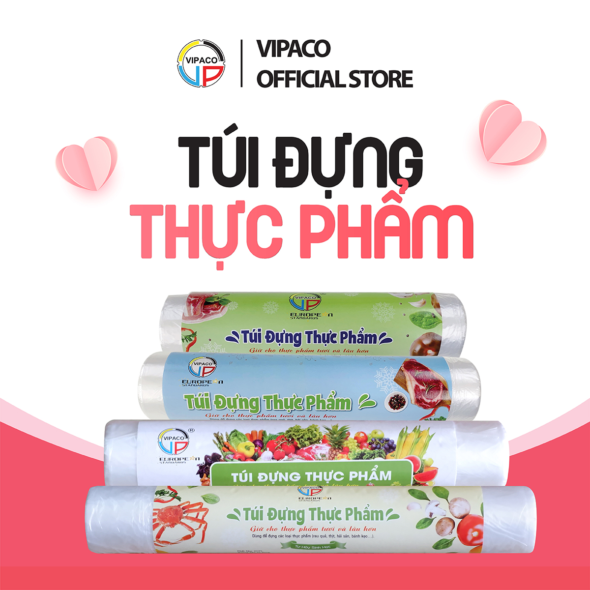 túi đựng thực phẩm tự phân hủy sinh học cuộn 205 túi Vipaco an toàn, thân thiện môi trường