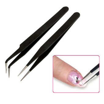 New 2 Cái Chống Tĩnh Điện Mạ Điện Không Từ Tính Thép Không Gỉ Cong Thẳng Lông Mày Nhíp Nail Art DIY Cần Thiết