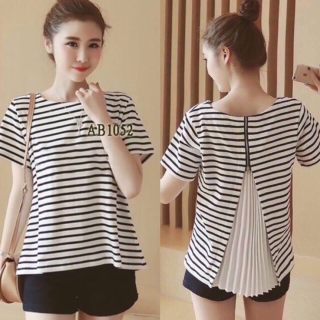 Áo bầu cộc tay mùa hè kẻ phối khoá lưng xinh 45-68KG