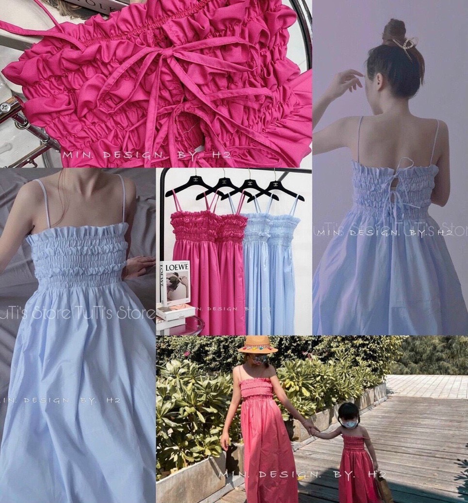 Đầm maxi 2 dây chun ngực bèo | đầm maxi đi biển chic&petite | ảnh thật trải sàn