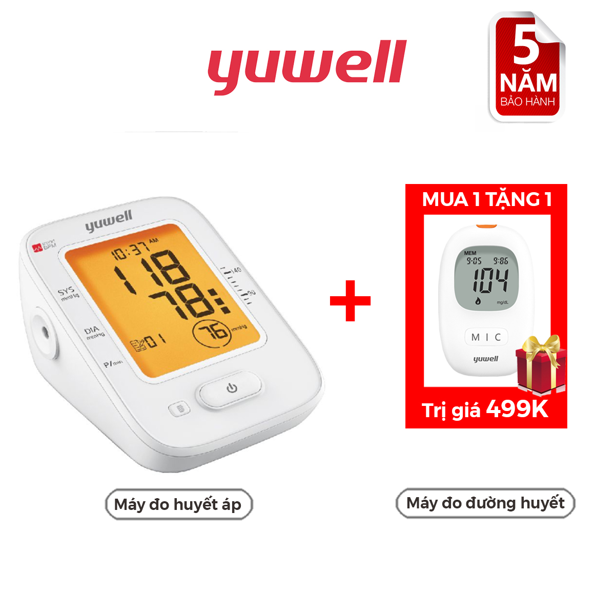 MUA 1 TẶNG 1 Máy đo huyết áp điện tử Yuwell YE620B tặng Máy đo đường huyết