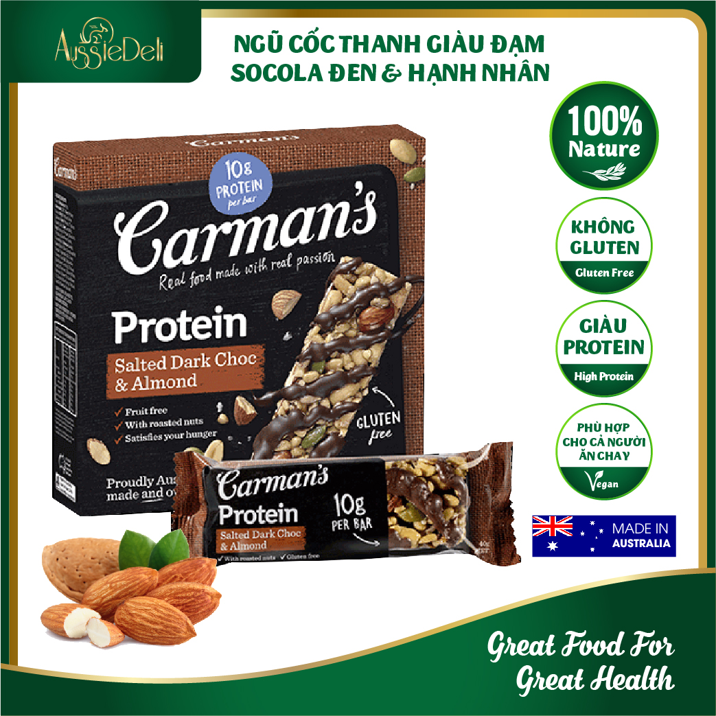 Thanh Giàu Đạm Carman s Protein Bar Salted Dark Choc & Almond