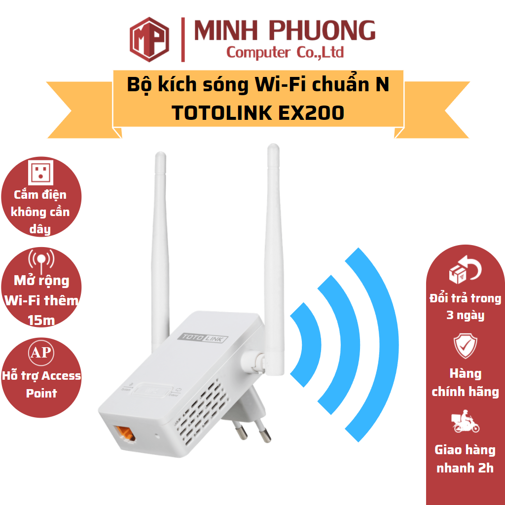 Bộ kích sóng totolink ex200 repeater wifi chuẩn n 300mbps
