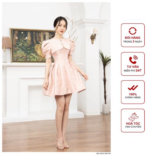 BELY | V750 - Váy đầm ôm A đinh tán thiết kế pha lưới 3 tầng - Đen, Hồng  pastel - Bely | Thời trang cao cấp Bely
