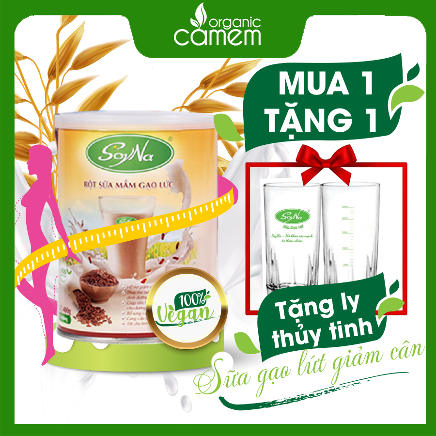 [FREESHIP& TẶNG BỘT CẦN TÂY GIẢM CÂN] SỮA GẠO LỨT giảm cân Soyna- không đường vị cacao dễ uống lon 400g - hỗ trợ giảm cân không mệt không đói