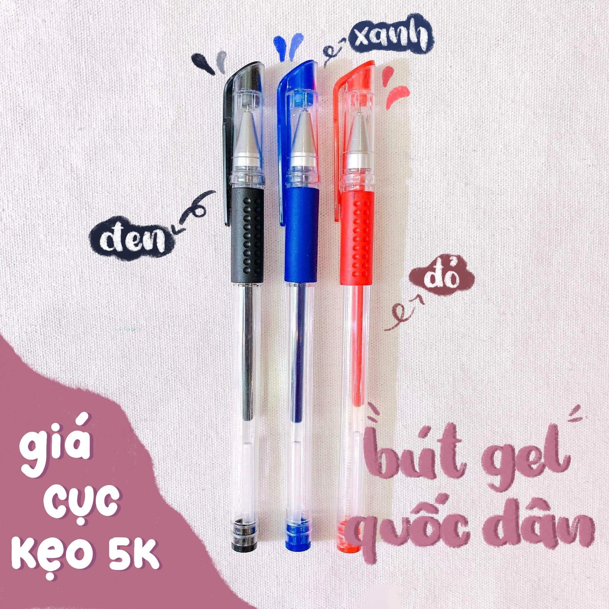 Bút gel màu quốc dân đen đỏ xanh - bút mực nước basic ngòi 0.5mm