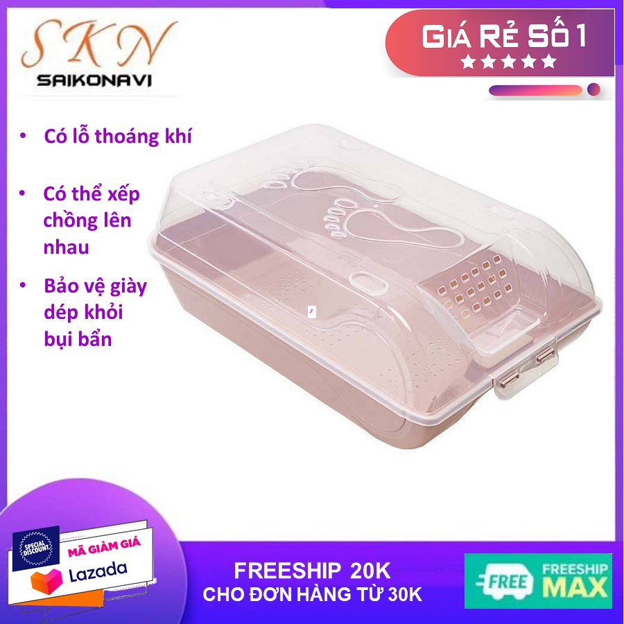 Hộp đựng giày dép có nắp đậy chất liệu nhựa cao cấp có thể xếp chồng lên nhau - hộp đựng giày dép nhựa có nắp đóng mở bảo vệ giày déo khỏi bụi bẩn