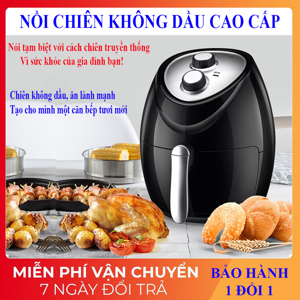 Nồi chiên không dầu đa năng, noi chien khong dau co, dung tích siêu lớn, lòng nồi chống dính, thức ăn nhanh chín, thơm ngon,chiên nướng không cần dầu mỡ, chức năng lọc mùi, giảm khói hiệu quả , bh -1 đổi 1