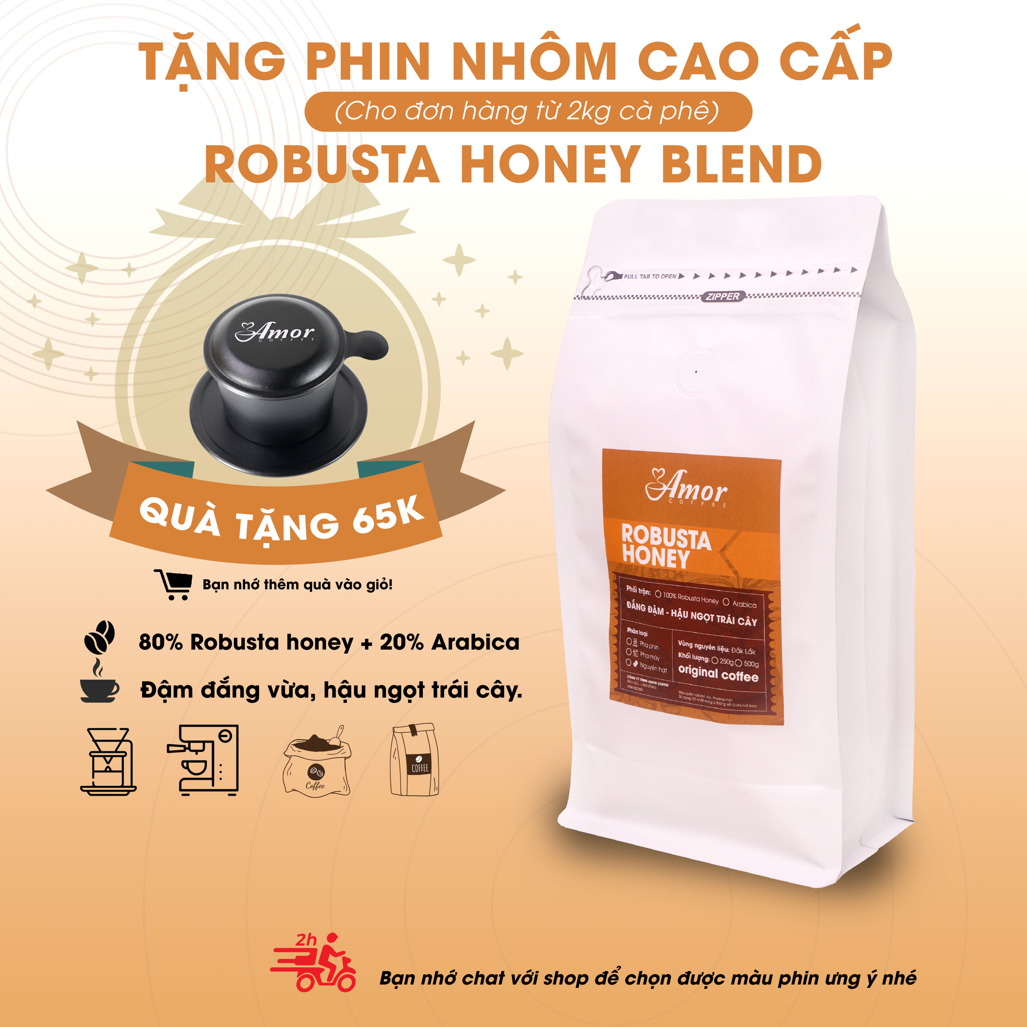 [coffee đặc trưng phin việt][ 500gram ]cà phê nguyên chất robusta honey blend cao cấp,100% nguyên chất rang xay tiêu chuẩn cao đến từ amorcoffee.vị đắng,đậm vừa phải-hậu vị ngọt .có thể pha phin-pha máy.mua 2kg tặng phin nhôm. 4