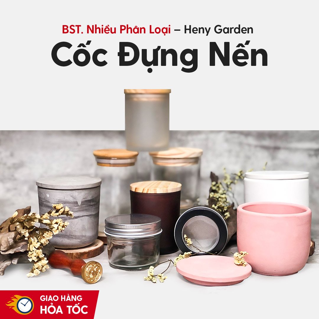 Cốc Đựng Nến Làm Nến Thơm Handmade (Nhiều Phân Loại) Nắp Đậy HENY GARDEN, Nguyên Liệu Dụng Cụ Làm Nến