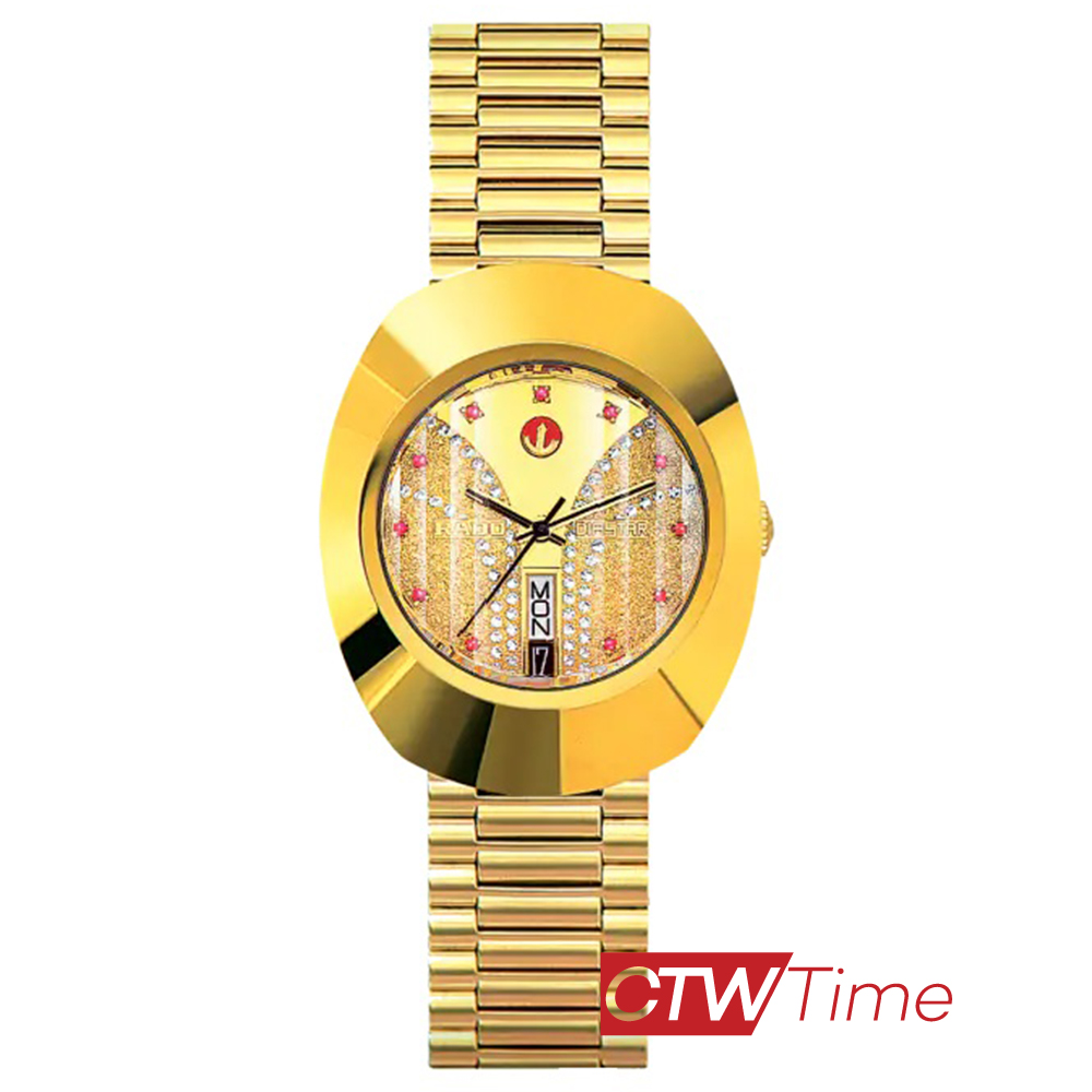 Rado Diastar นาฬิกาข้อมือสุภาพบุรุษ Automatic ทับทิมแดง สายทอง รุ่น R12413033 - หน้าน้ำพุทอง ราคา 45,475 บาท*ส่งฟรี