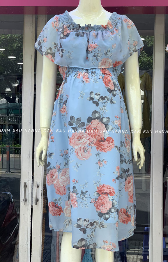 [HANNA] Đầm bầu maxi voan big size mềm mát mùa hè voan 2 lớp không nhăn thoải mái có size lớn 80kg dài qua thun maxi dãn thoải mái dễ chịu