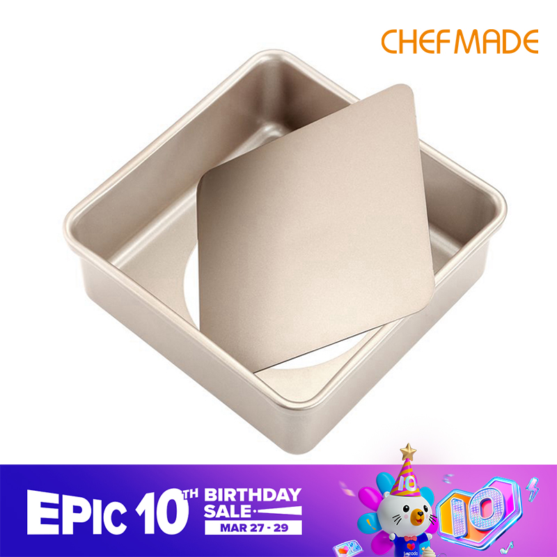 Chảo Vuông 8.5 Inch CHEFMADE, Với Đĩa Sâu Chống Dính Đáy Rời Có Thể Tháo Rời Chảo Bánh Mì Và Bánh Phô Mai Thép Cacbon WK9036