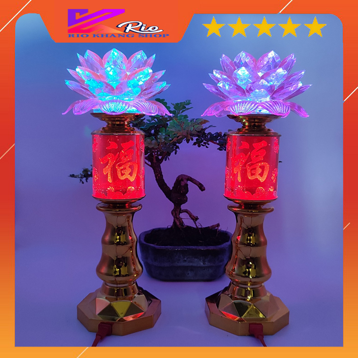 [Hàng loại 1 CAO 33cm] Bộ 2 đèn thờ cúng hoa sen đổi 7 màu chuyên dùng cho bàn thờ tổ tiên, ông bà, thờ phật, ông địa VÀ thần tài - đèn thờ - đèn thờ (Sen14)