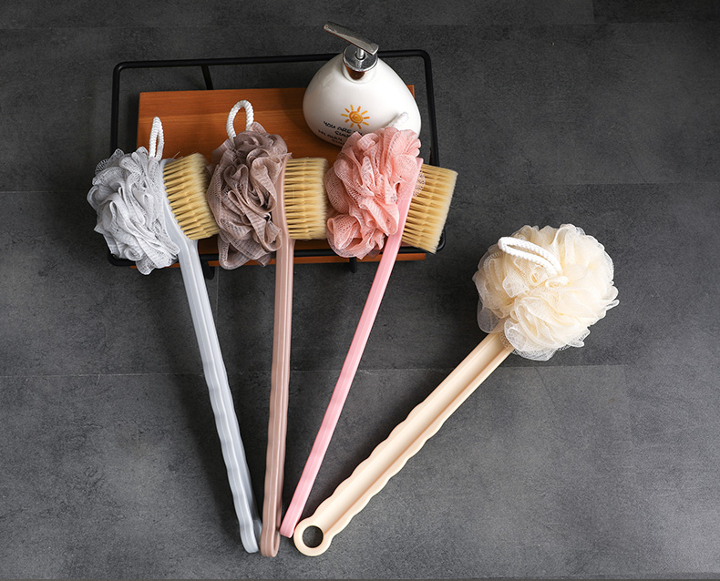 Cây bàn chải cọ lưng 2 đầu có bông tắm tiện lợi đa năng thân cây dài cao cấp