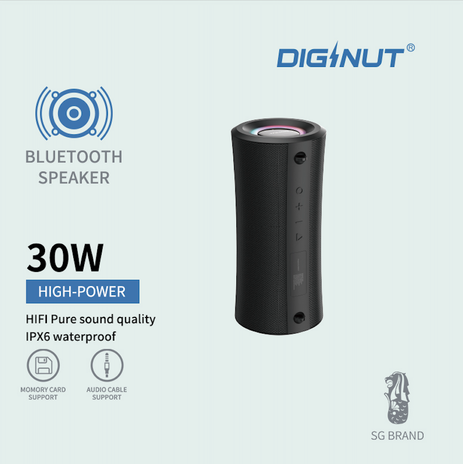 Diginut BT-320 Bluetooth Speaker With Lanyard Black/ IPX6 Waterproof/ Bluetooth Version 5.1/ Easy To Carry
