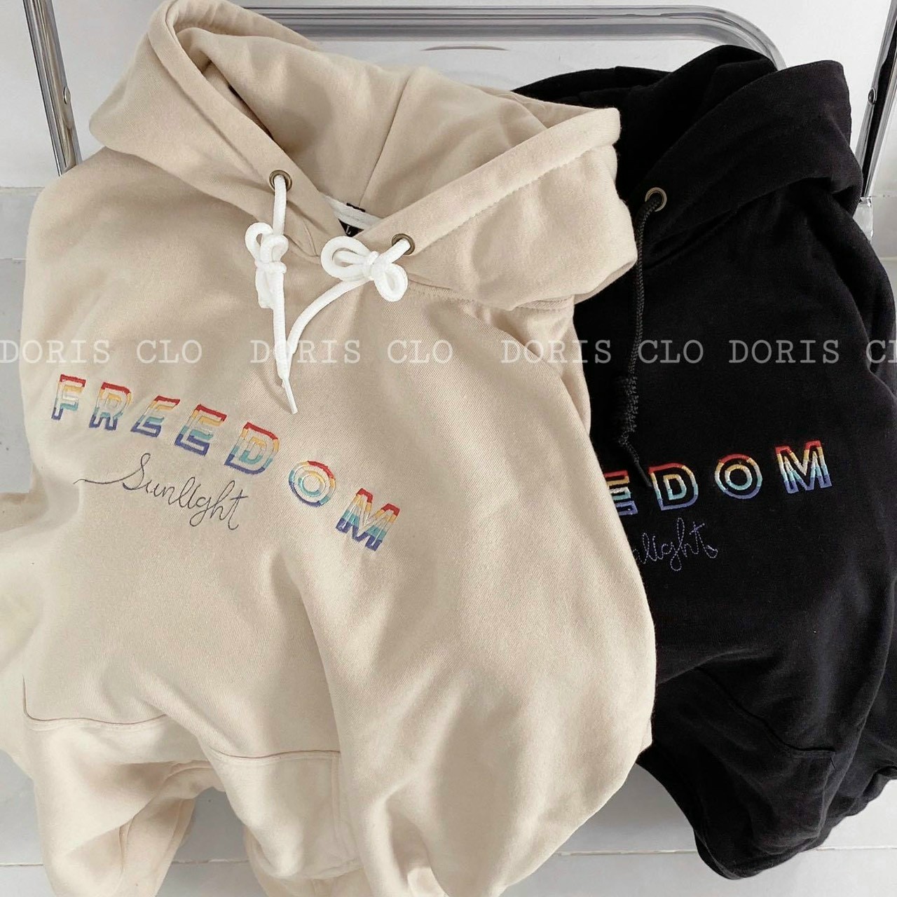 Áo khoác hoodie nam nữ chất nỉ thêu chữ freedom cực đẹp nón 2 lớp