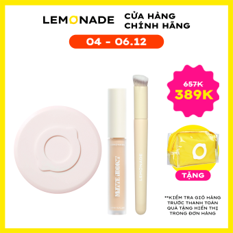 Combo Phấn nước siêu kiềm dầu Lemonade Supermatte Cushion & Kem che khuyết điểm kiềm dầu bền màu Lemonade Matte Addict Concealer & Cọ che khuyết điểm Lemonade Concealer Brush