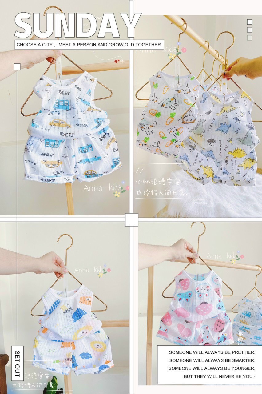 Bộ cotton giấy balo cho bé từ 4-14kg