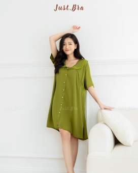 Váy ngủ lụa cao cấp Just Bra thiết kế cổ sen phối ren nữ tính thanh lịch LM205