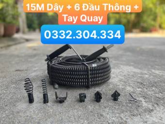 Chọn bộ dây thông cống 15M + Bộ 6 đầu thông nghẹt + Tay quay