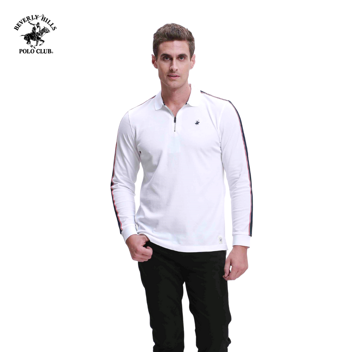 Beverly hills polo club - áo polo dài tay nam slimfit trắng wh- bhpc pmrls20tl128