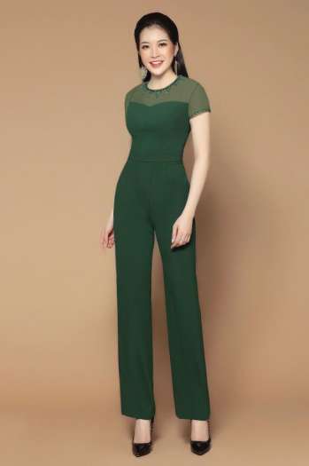 Jumpsuit - Đồ bay dài ống suông phối lưới đính hạt cực đẹp
