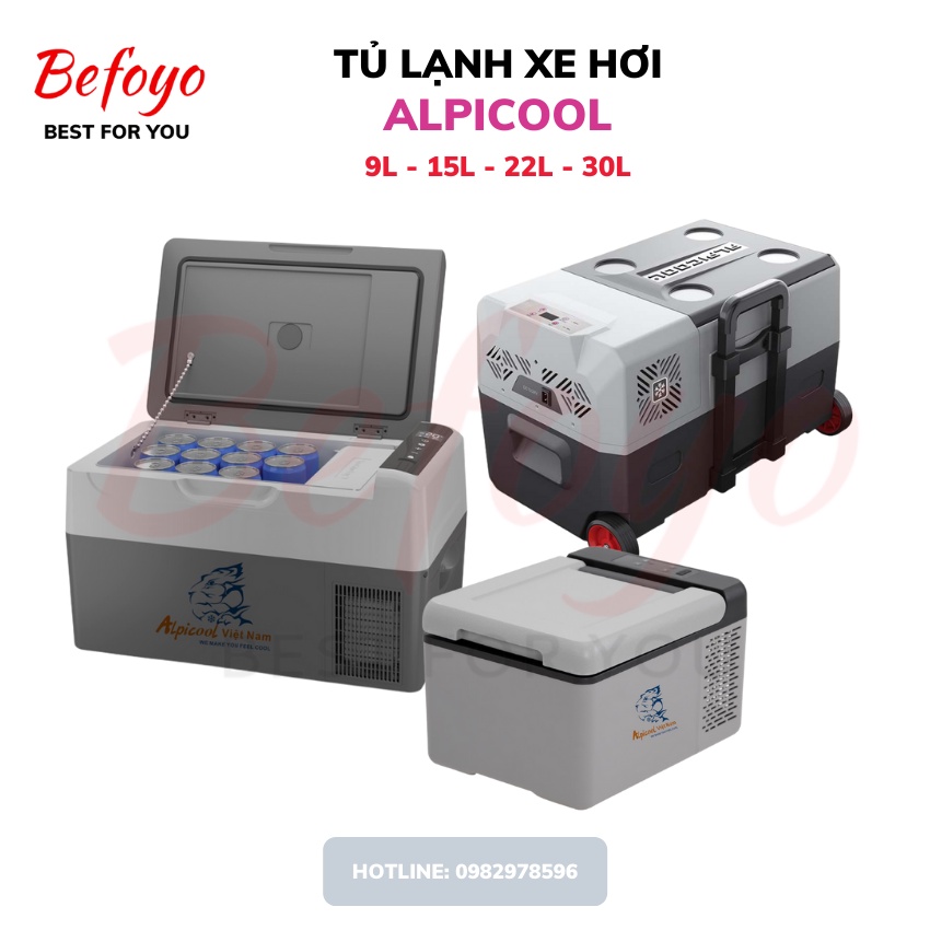 Tủ lạnh xe hơi Alpicool dung tích 9 - 15 - 22 - 30 lít - làm đá, trữ sữa, bảo quản mỹ phẩm, thực phẩm, đồ uống, bh 12m