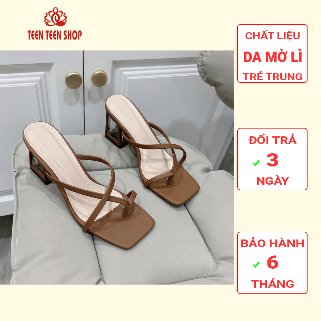 Sandal nữ cao gót 5 phân gót vuông dễ đi, quai kẹp xỏ ngón sang chảnh đi tiệc.