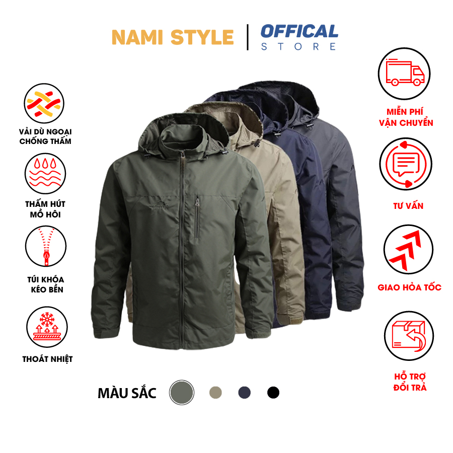 Áo khoác dù nam trơn có nón, áo gió form rộng chất liệu dù 2 lớp dày dặn chống nắng cực tốt-AK02