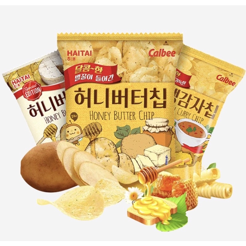 Combo 5 gói snack khoai tây mật ong Haitai honey butter chips 60g