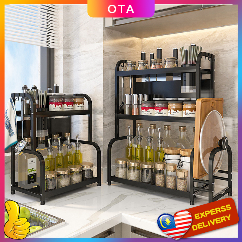 Gambar OTA[Ready Stock]2 3 Tier Metal Kitchen Spice Rack Rak Dapur Rak Stainless Steel Seasoning Bottle Rack Kitchen Spice Rack Condiment Rack Rak Dapur Kitchen Organizer Shelf ???
