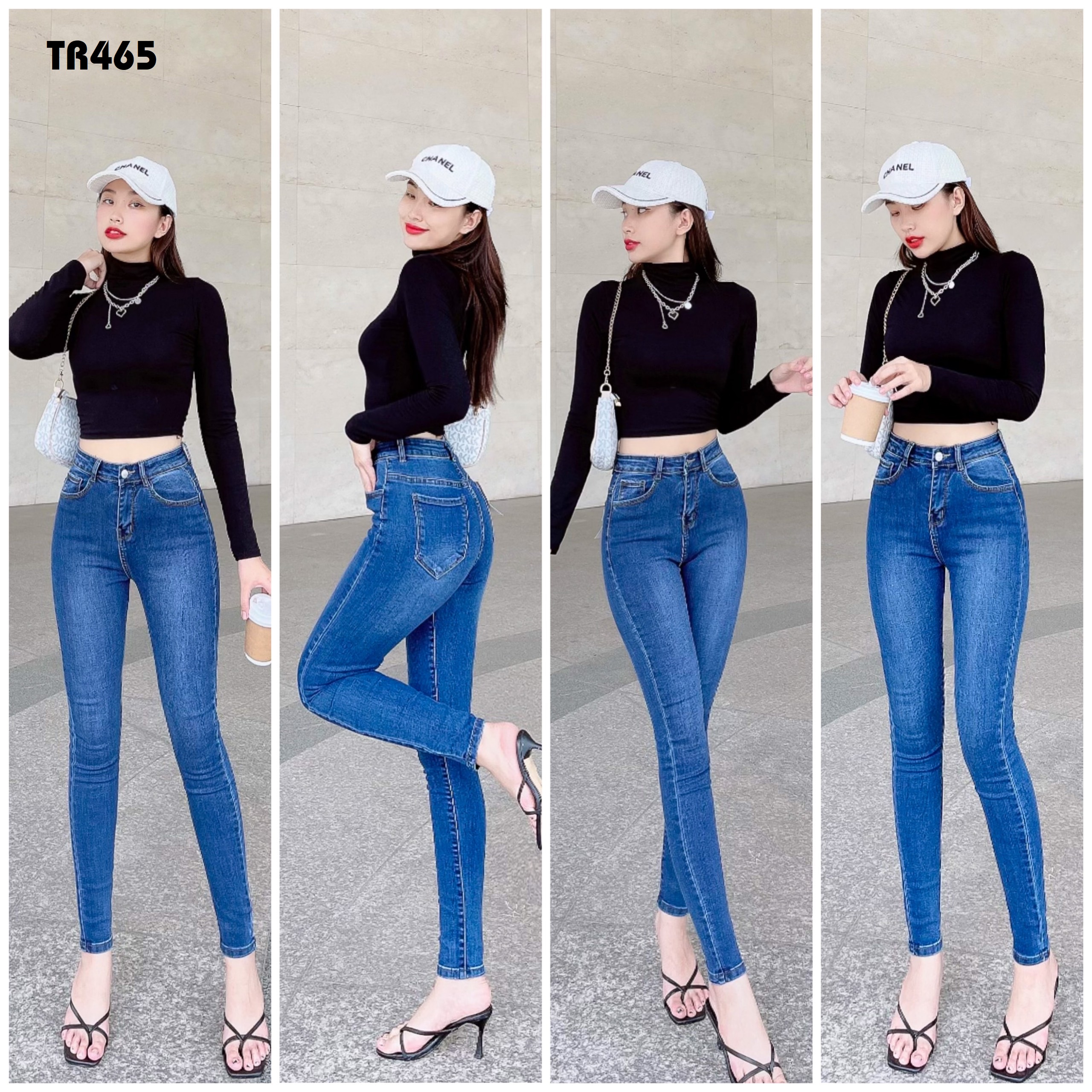 Quần jean nữ trơn màu xanh wash chất jean đẹp co giãn TR465