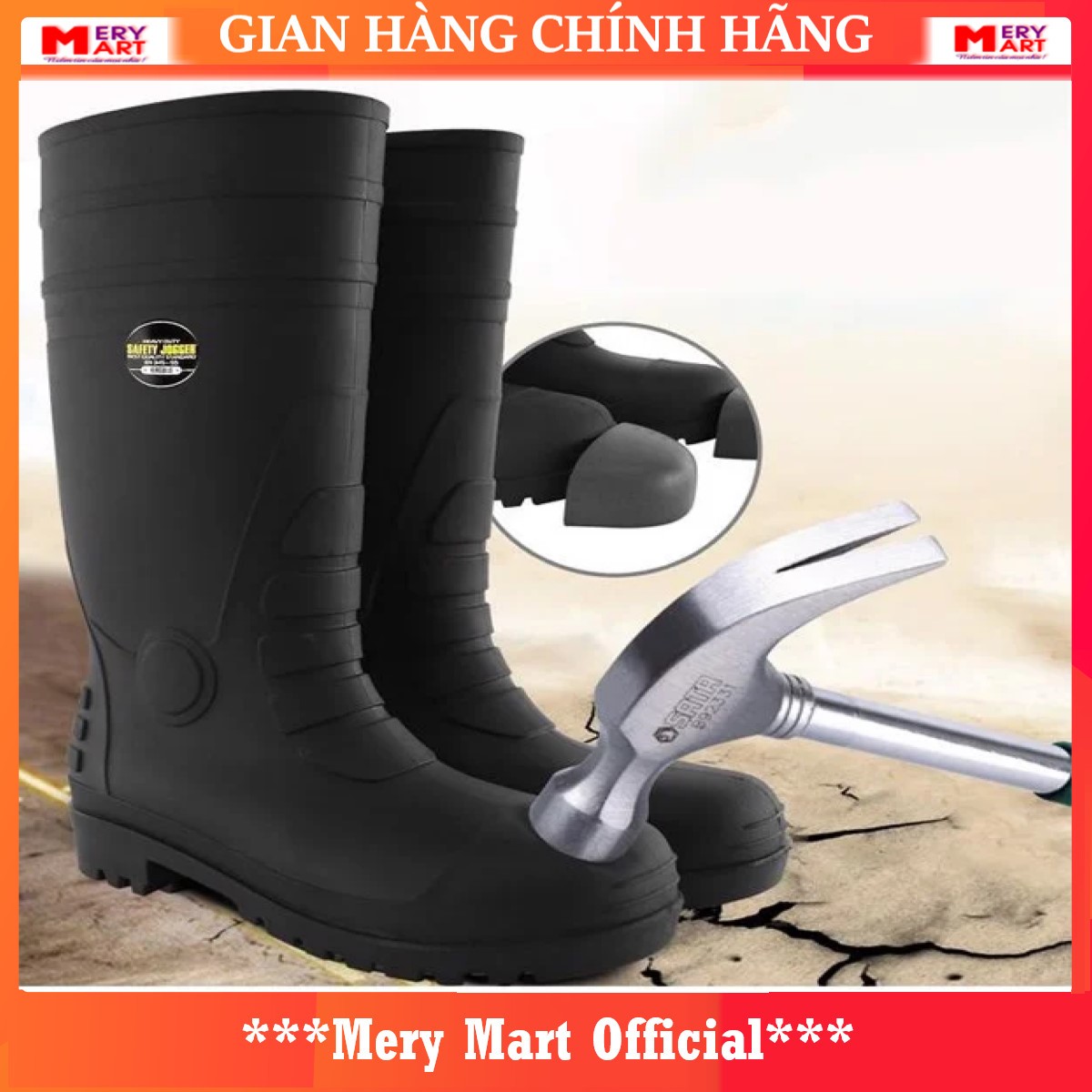 Ủng Bảo Hộ Lao Động Nam Jogger Hercules S5 Ủng Mũi Thép Đế Lót Thép Ủng bảo hộ công trình chống trượt, chống thấm nước hóa chất, có lớp lót cotton chống hầm bí - Hàng Chính Hãng