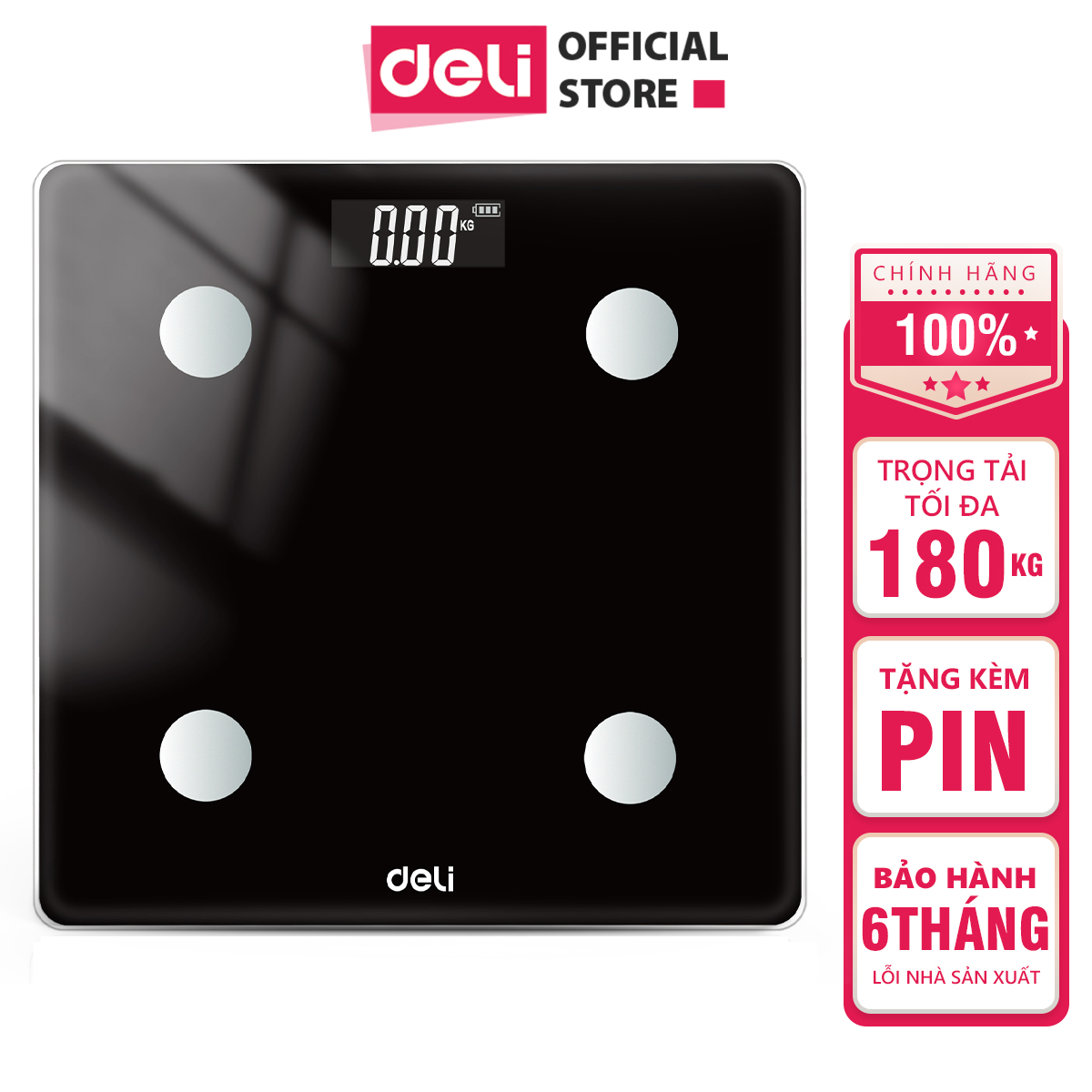 Cân điện tử sức khỏe Deli - Thiết kế mới, Màu đen sang trọng - E86120
