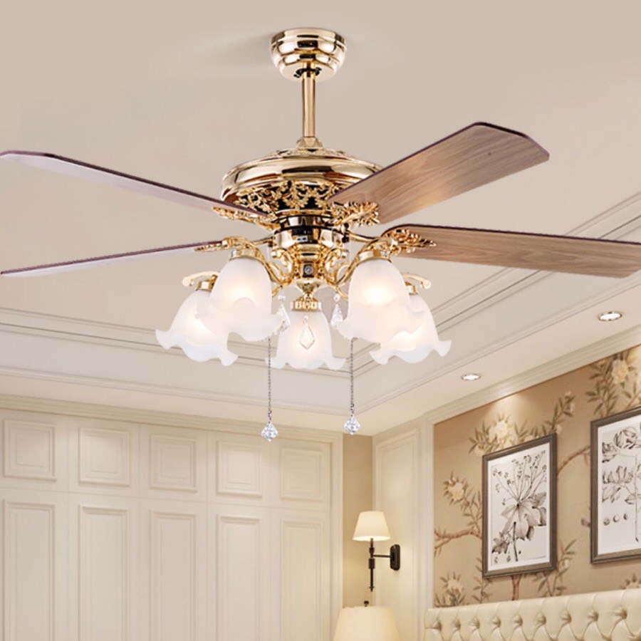   Động cơ 6 số Tặng móc treo  Quạt trần đèn chùm trang trí tân cổ điển Pháp ứng dụng phòng khách,ngủ,bảo hành 10 năm 