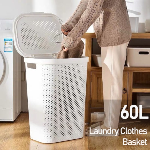Giỏ Đựng Đồ Giặt Bằng Nhựa Lớn, Giỏ Đựng Quần Áo Phòng Tắm Phòng Ngủ, Giỏ Đồ Chơi, Giỏ Đựng Đồ Giặt Nhật Gia Dụng Có Nắp Đậy