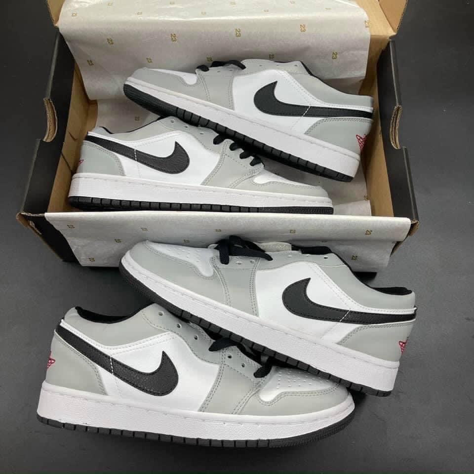 Giày Jor.dan cổ thấp ❤️Full Box+Bill❤️ Giầy Jor.dan xám vạch đen thêu chỉ đỏ cổ thấp nam nữ