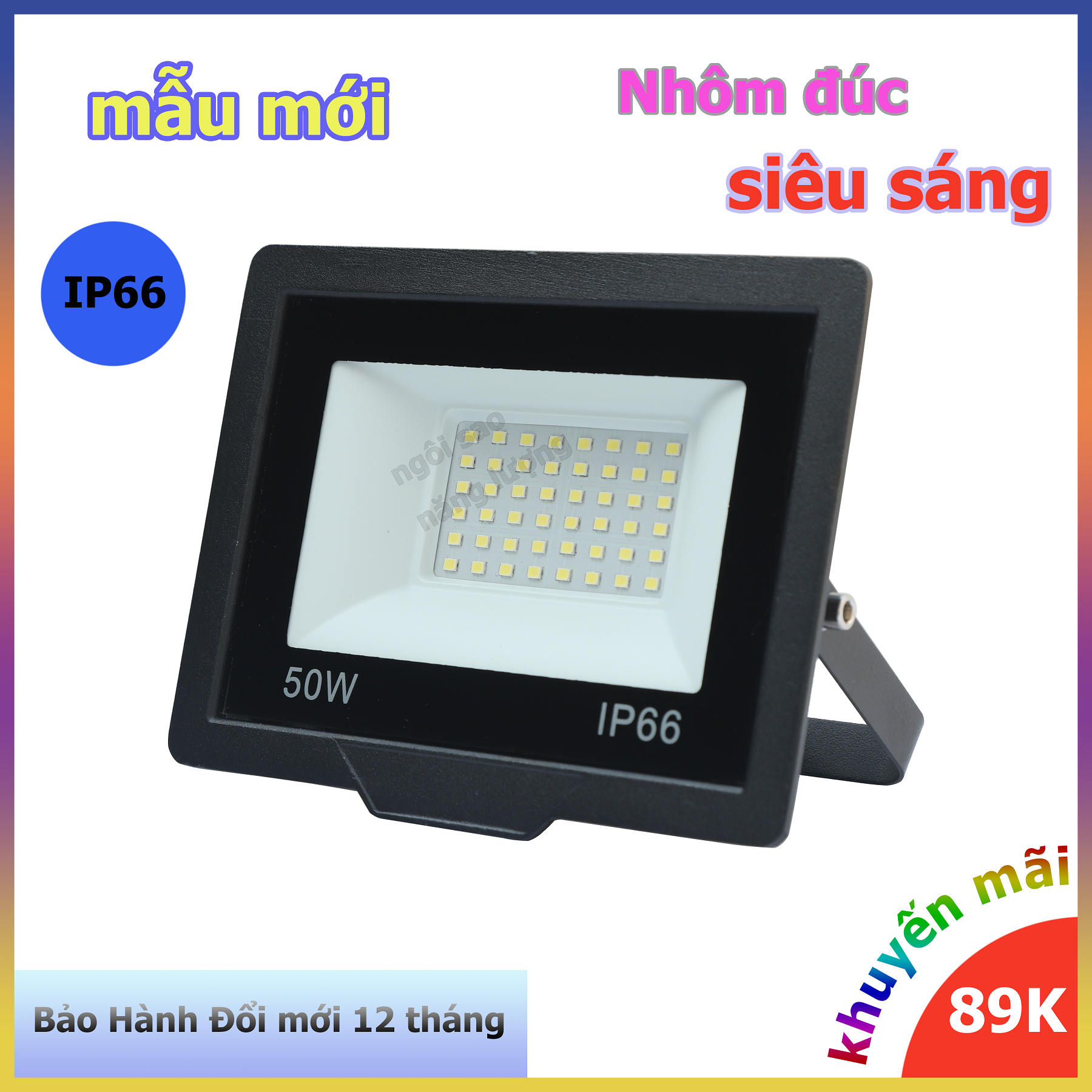 Đèn Led pha 10w 50w 100w 200w ngoài trời siêu sáng IP66 220V Nhôm đúc ánh sáng trắng